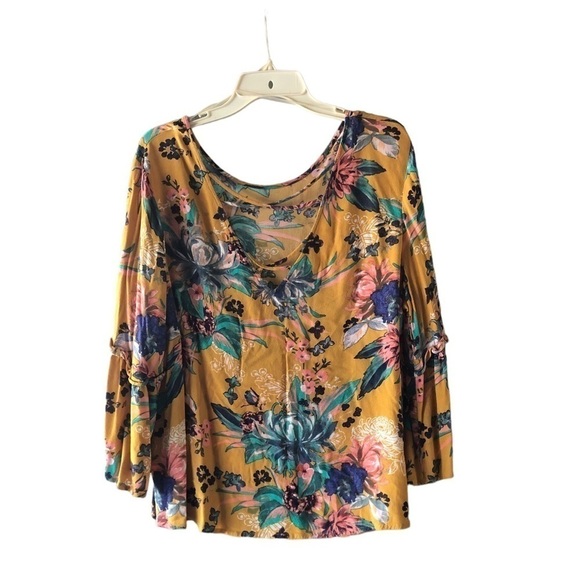 Ava & Viv floral strappy ruffled bell sleeve Fall Top 
Boho western Flowy fit - Picture 6 of 11